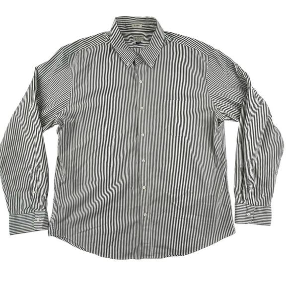 JOHN | Striped XXL Secret Wash Gray White J. Crew Men's Button Up Dress Shirt - Picture 1 of 6